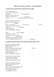 English worksheet: A song by Jonas Brothers 