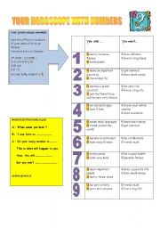 English Worksheet: horoscope with numbers