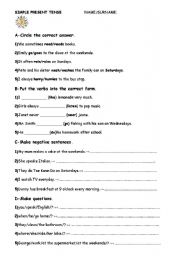 English worksheet: simple present tense