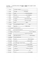 English Worksheet: Count and Non Count Nouns