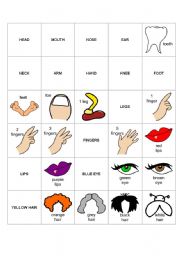 English Worksheet: Body Parts Bingo...Great Game