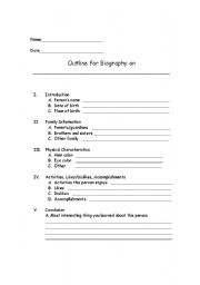 English worksheet: Outline for Biography