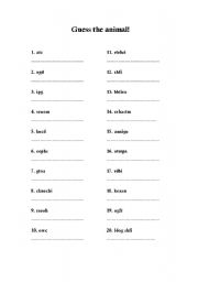 English worksheet: Animals