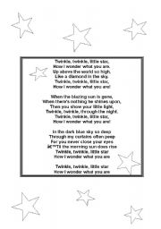 English Worksheet: twinkle little star