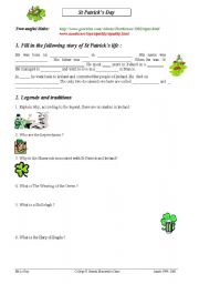 English worksheet: Saint Patrick Worksheet