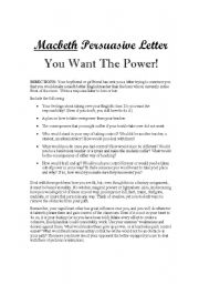 English Worksheet: Macbeth Persuasive Letter