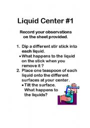 English Worksheet: Centres to Learn About Liquids