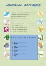 English Worksheet: Animal Rhymes