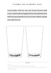 English worksheet: countables and uncoutables