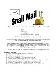 English Worksheet: Snail Mail - Free Talking Discussion