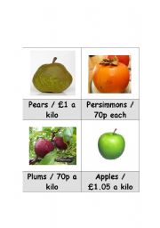 English worksheet: Fruit shopping game vocabulary cards