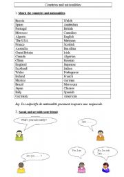 English Worksheet: countries and nationalities