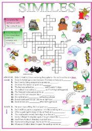 English Worksheet: SIMILES (crossword + key)