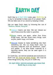 English Worksheet: EARTH DAY