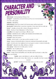 CHARACTER AND PERSONALITY + exercises + adjectives+ KEY. 2 PAGES.