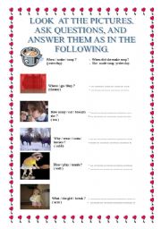 English Worksheet: past tense use with question words -sentence order- use of yesterday
