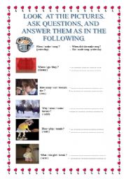 English worksheet: past tense use with question words -sentence order- use of yesterday