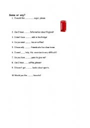 English Worksheet: Some or any?
