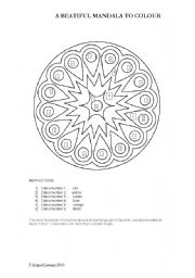 English Worksheet: A beatiful mandala to practise colours