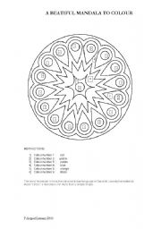 English worksheet: A beatiful mandala to practise colours