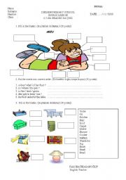 worksheet for beginners-body parts and my home 