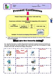 English Worksheet: The Smurfs  - Present Continuous  (1 of 2 pages)