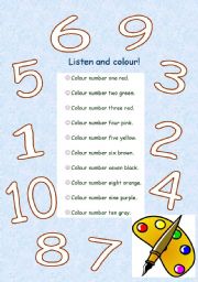 English Worksheet: Colouring  numbers