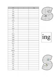 English Worksheet: Spelling s and ing