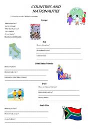 English Worksheet: Countries and nationalities
