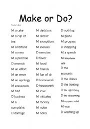 English Worksheet: Make or Do - Collocation Exercise + a competition