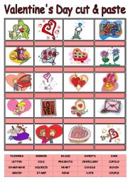 English Worksheet: St. Valentines cut & paste
