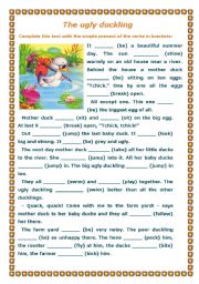 English Worksheet: THE UGLY DUCKLING - GRAMMAR EXERCISE - PRESENT SIMPLE - PART I