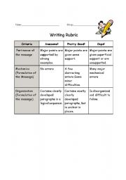 English worksheet: writing rubric