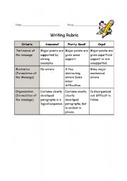 English Worksheet: writing rubric