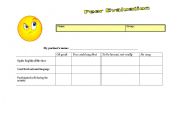 English worksheet: peer evaluation