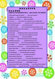 English Worksheet: RELATIVE CLAUSE