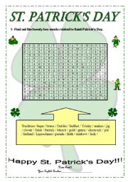 English Worksheet: Word search about St. Patricks Day.