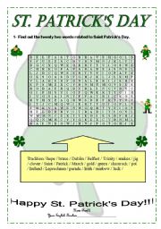 Word search about St. Patricks Day.