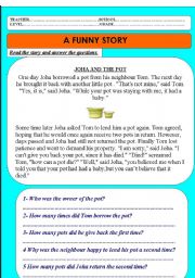 English Worksheet: A Very Funny Story