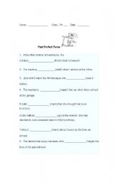 English worksheet: past perfect tense