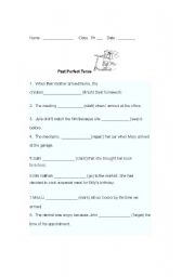 English Worksheet: past perfect tense