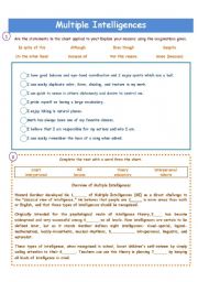 English Worksheet: MULTIPLE INTELLIGENCES!