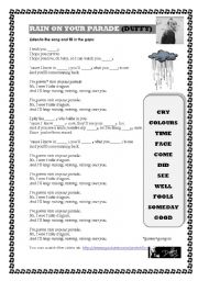 RAIN ON YOUR PARADE (DUFFY SONG)GAP FILL/ VERBAL TENSES/EXPRESSING WISHES/2 PAGES