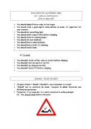 English worksheet: How to sleep well?  Advice - grammar should/shouldnt