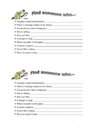 English worksheet: Find someone who