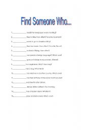 English Worksheet: Find Someone Who