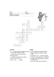 English worksheet: crossword-clothes