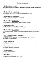 English Worksheet: Varying sentences