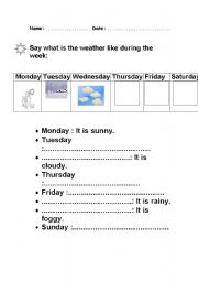 English worksheet: weather days of the week