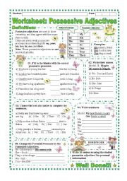 English Worksheet: Worksheet: Possessive Adjectives/ explanation and exercise